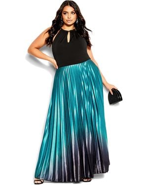 City Chic Plus Size Pleated Ombre Maxi Dress - Blue