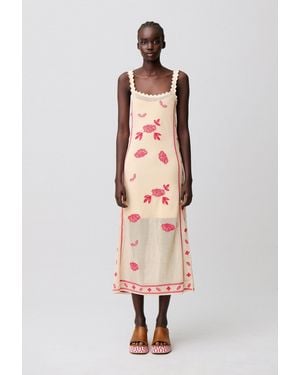 Claudie Pierlot Robe Midi Broderies Florales - Blanc