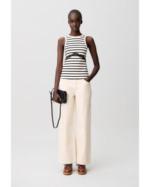 Claudie Pierlot Breton Stripe Lace Cotton T-Shirt - White