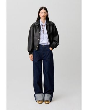 Claudie Pierlot Wide-Leg Jeans Embroidered Cuffs - Blue