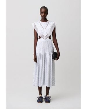 Claudie Pierlot Robe Longue Satinée Dentelle - Blanc