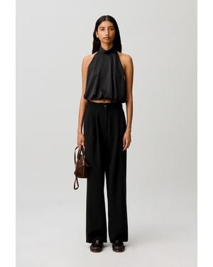 Claudie Pierlot Satin Open-Back Bubble Top - Black