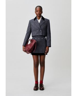 Claudie Pierlot Bi-Material Tailored Jacket - Blue