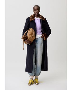 Claudie Pierlot Long Leopard-Print Wool Coat - Blue