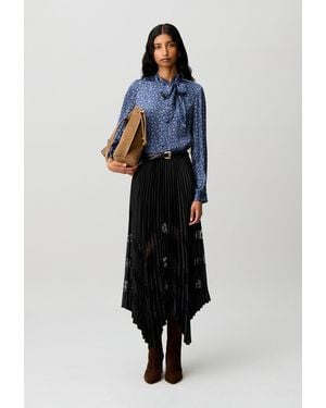 Claudie Pierlot Pleated Satin And Lace Skirt - Black