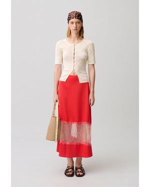 Claudie Pierlot Jupe Satinée Dentelle - Rouge