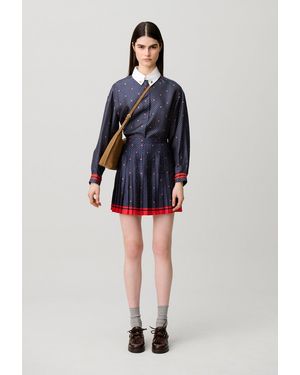 Claudie Pierlot Short Pleated Satin Skirt - Blue