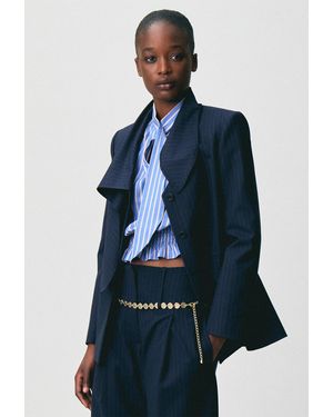 Claudie Pierlot Wool Jacket With Removable Scarf - Blue