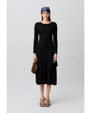 Claudie Pierlot Asymmetric Ruffled Jersey Dress - Black