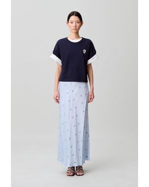 Claudie Pierlot Jupe Satinée Fleurs - Bleu