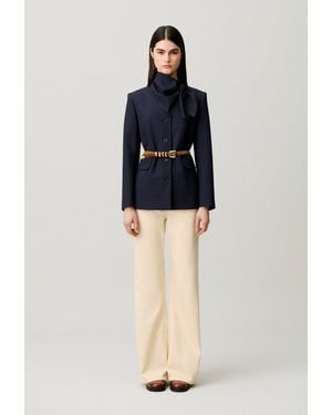Claudie Pierlot Wool Jacket With Removable Scarf - Blue