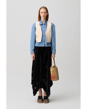 Claudie Pierlot Jupe Satin Dentelle Plissée - Noir