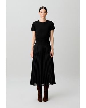 Claudie Pierlot Straight Pleated Bi-Material Dress - Black