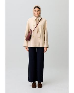 Claudie Pierlot Short Peacoat With Shirt Collar - Natural