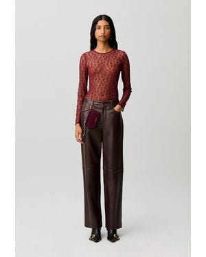 Claudie Pierlot Fitted Long-Sleeved Lace T-Shirt - Red