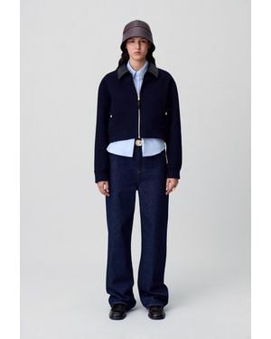 Claudie Pierlot Wool Jacket Faux Leather Collar - Blue