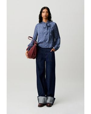 Claudie Pierlot Printed Pussy-Bow Shirt - Blue