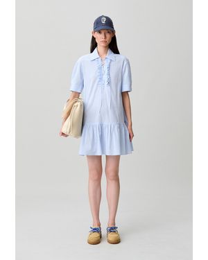 Claudie Pierlot Short Lace-Up Ruffled Dress - Blue