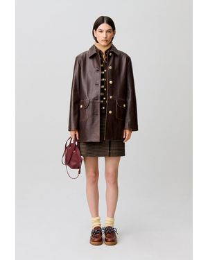 Claudie Pierlot Mid-Length Straight Leather Jacket - Brown