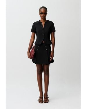 Claudie Pierlot Fitted Button-Up V-Neck Top - Black