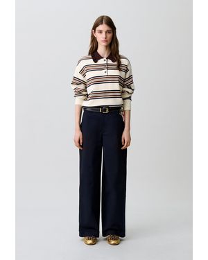 Claudie Pierlot Oversized Striped Polo Jumper - Blue