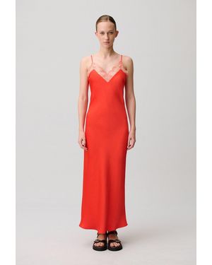Claudie Pierlot Robe Fluide Satinée Dentelle - Rouge