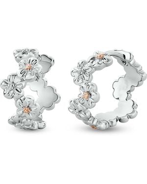Clogau Nature's Wonder Sterling Forget-Me-Not Huggie Hoop Earrings - Metallic