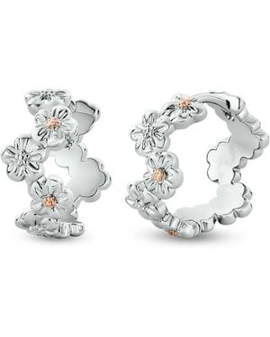 Clogau Nature's Wonder Sterling Forget-Me-Not Huggie Hoop Earrings - Metallic