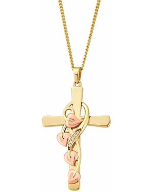 Clogau Tree Of Life 9Ct Solid Vine Cross Pendant With Diamonds - Metallic