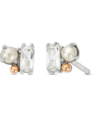 Clogau Nature's Wonder Sterling Beachcomber Cluster Stud Earrings With Topaz & Pearl - Metallic