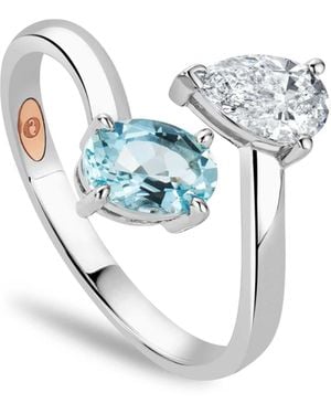 Clogau Promises 9Ct Solid Ring With Oval-Cut Aquamarine & 0.5Ct Lab-Grown Diamond - Blue