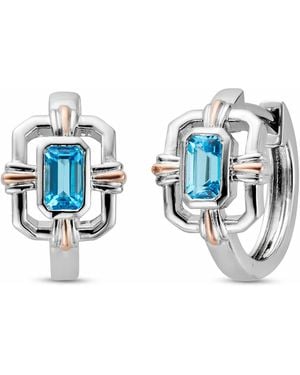 Clogau Royal Sterling Gateways Huggie Hoop Earrings With Swiss Topaz - Blue