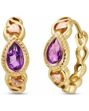 Clogau Royal 9Ct Solid Delphinium Huggie Hoop Earrings With Amethysts - Metallic