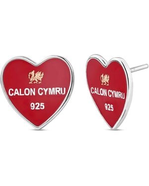 Clogau Wru Sterling Welsh Heart Stud Earrings - Red