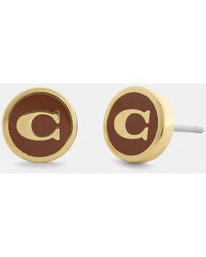 COACH Signature Enamel Stud Earrings - Metallic