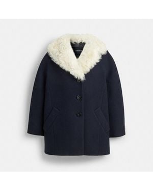 COACH Wool Coat With Shearling Collar - Blue
