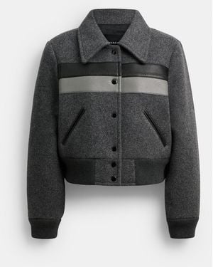 COACH Wool Leather Varsity Jacket - Black