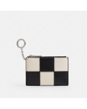 COACH Zip Card Case With Key Ring In Checkerboard Upcrafted Leather - Black