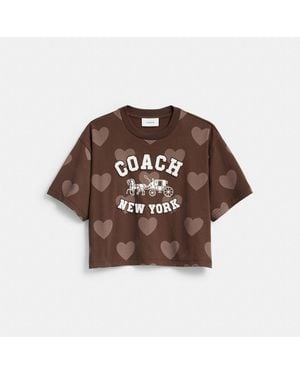 COACH Horse And Carriage Heart Cropped T-shirt In Organic Cotton - Brown