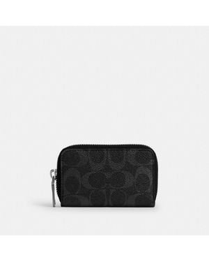 COACH Small Zip Around Card Case In Signature Canvas - Black
