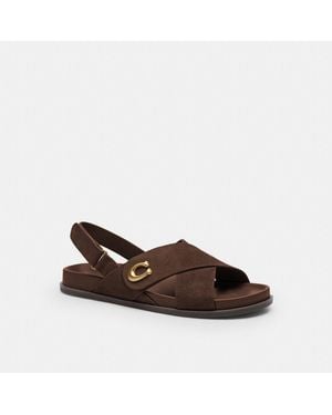 COACH Sculpted C Criss Cross Sandal - Brown
