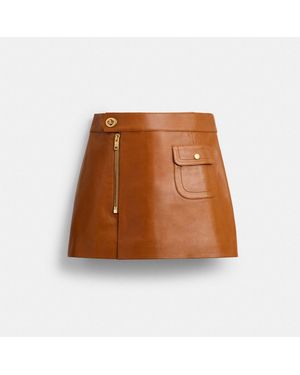 COACH Mini Leather Heritage Skirt - Brown