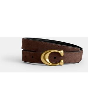 COACH Sculpted C Buckle Reversible Belt, 25Mm - Brown