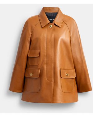 COACH Turnlock Leather Swing Coat - Brown