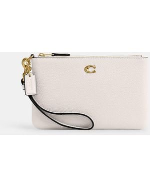 COACH Polished Pebble Leather Small Wristlet - White
