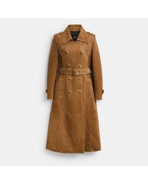 COACH Heritage C Plaque Suede Trench Coat - Brown