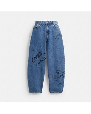 COACH Sketch Print Barrel Jeans In Organic Cotton - Blue