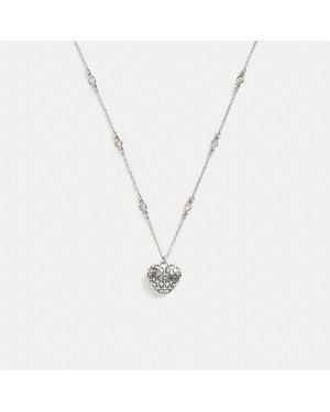 COACH Quilted Signature Heart Pendant Necklace - Metallic
