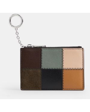 Coachtopia Zip Card Case With Key Ring In Upcrafted Suede And Upcrafted Leather - White