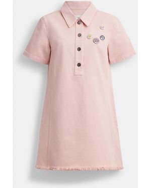 COACH Brain Dead Short Sleeve Denim Mini Dress - Pink